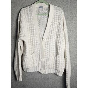 Vintage Brunny Sweater V Neck Cardigan Chunky Knit Oversize Grandmacore White XL